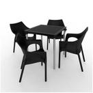 Conjunto de Mesa Atto Rata com Pés em Alumínio e 4 Cadeiras Relic. Preto