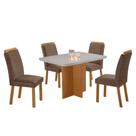 Conjunto de Mesa Berlim 4 Lugares Tampo em MDF com Vidro Off White 120cm Móveis Rufato