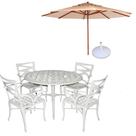 Conjunto De Mesa Com 4 Cadeiras Aluminio Fundido + Guarda Sol Bege