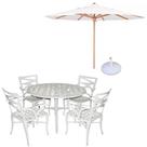 Conjunto De Mesa Com 4 Cadeiras Aluminio Fundido + Guarda Sol Branco