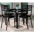 Conjunto De Mesa Com 4 Cadeiras Malva Tampo De Vidro 75cm Preto Artefamol