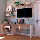 Conjunto de Mesa com Estante e 3 Prateleiras Siena Branco e Carvalho Mel Conjunto de Mesa com Estante e 3 Prateleiras Siena Branco e Carvalho Mel