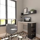 Conjunto de Mesa com Prateleiras para Escritório ou Home Office de Largura 90cm MDF Branco E Preto