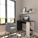 Conjunto de Mesa com Prateleiras para Escritório ou Home Office de Largura 90cm MDF Preto E Branco