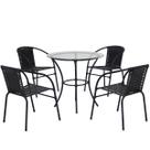 Conjunto de Mesa com tampo 4 Cadeiras Happy Hour Varanda Área Sacada Edícula Empilhável Preta