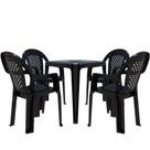 Conjunto de mesa Coruripe com 4 cadeiras plásticas com braço (Preto)