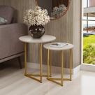 Conjunto de Mesa De Apoio Jade Sala Estar Pé de Aço Dourado