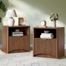 Conjunto de Mesa de Cabeceira Evermagin em Nogueira com Gaveta Frisada 58x58x60 cm