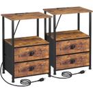 Conjunto de mesa de cabeceira LOAKEKEL HETS020PBR com estação de carregamento com 2 gavetas
