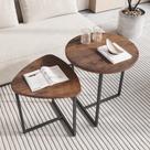 Conjunto de mesa de café HOJINLINERO redondo de metal preto e madeira x2 Conjunto de mesa de café HOJINLINERO redondo de metal preto e madeira x2
