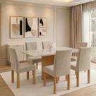 Conjunto de Mesa de Jantar 6 Lugares com Tampo de Vidro Cinamomo e Off White