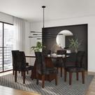Conjunto de Mesa de Jantar Bianca II com Vidro e 6 Cadeiras Grécia Suede Castor e Preto