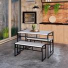 Conjunto de Mesa de Jantar com 2 Bancos Wooden Branco e Preto