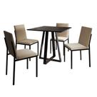 Conjunto de Mesa de Jantar com 4 Cadeiras Mônaco Veludo Bege e Preto