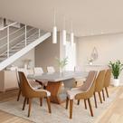 Conjunto de Mesa de Jantar com 8 Cadeiras Turmalina Linho Off White e Caramelo