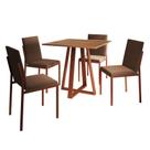 Conjunto de Mesa de Jantar com Tampo Imbuia e 4 Cadeiras Mônaco Veludo Marrom e Cobre