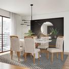 Conjunto de Mesa de Jantar com Vidro e 6 Cadeiras Ariel Veludo Creme e Off White Conjunto de Mesa de Jantar com Vidro e 6 Cadeiras Ariel Veludo Creme e Off White