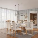 Conjunto de Mesa de Jantar com Vidro e 6 Cadeiras Aurora Veludo Creme e Off White Conjunto de Mesa de Jantar com Vidro e 6 Cadeiras Aurora Veludo Creme e Off White