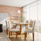 Conjunto de Mesa de Jantar com Vidro e 6 Cadeiras Olívia I Veludo Imbuia e Creme