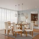 Conjunto de Mesa de Jantar com Vidro e 6 Cadeiras Sienna I Veludo Imbuia e Creme
