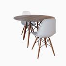 Conjunto De Mesa De Jantar Eames Eiffel Redonda 90cm Tampo De Madeira Amêndoa Com 2 Cadeiras Brancas