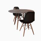 Conjunto De Mesa De Jantar Eames Eiffel Redonda 90cm Tampo De Madeira Amêndoa Com 2 Cadeiras Pretas Conjunto De Mesa De Jantar Eames Eiffel Redonda 90cm Tampo De Madeira Amêndoa Com 2 Cadeiras Pretas
