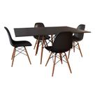 Conjunto de Mesa de Jantar Eames Eiffel Retangular 120x75 Tampo de Madeira Preto com 4 Cadeiras Pret