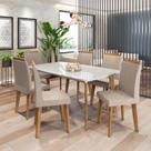 Conjunto de Mesa de Jantar JAD 6 Lugares Com Vidro Modelo Retrô Com Pés em Madeira Cor Mesa White Cadeiras Cor Pena Caramelo