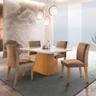 Conjunto de Mesa de Jantar Luna com Tampo Off White e 4 Cadeiras Grécia Suede Chocolate e Imbuia