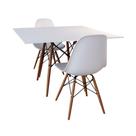 Conjunto De Mesa De Jantar Quadrada 90Cm Tampo De Madeira Branco Com 2 Cadeiras Brancas