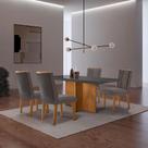 Conjunto de Mesa de Jantar Retangular com Tampo de Vidro Berlim e 4 Cadeiras Alegra Veludo Grafite e Imbuia