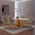 Conjunto de Mesa de Jantar Retangular com Tampo de Vidro Off White Berlim e 4 Cadeiras Alegra Veludo Capuccino e Imbuia