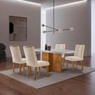 Conjunto de Mesa de Jantar Retangular com Tampo de Vidro Off White Berlim e 4 Cadeiras Alegra Veludo Creme e Imbuia