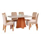 Conjunto de Mesa de Jantar Retangular com Tampo de Vidro Off White Maite e 6 Cadeiras Paola Suede Nude e Cinamomo Conjunto de Mesa de Jantar Retangular com Tampo de Vidro Off White Maite e 6 Cadeiras Paola Suede Nude e Cinamomo