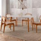 Conjunto de Mesa de Jantar Retangular com Tampo de Vidro Off White Prada e 4 Cadeiras Prada Premium Linho Palha e Imbuia Conjunto de Mesa de Jantar Retangular com Tampo de Vidro Off White Prada e 4 Cadeiras Prada Premium Linho Palha e Imbuia