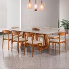 Conjunto de Mesa de Jantar Retangular em Madeira Maciça com Vidro e 8 Cadeiras Genova Monaco Yescasa