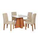 Conjunto de Mesa de Jantar Tampo de Vidro Larissa com 4 Cadeiras Maia Linho Bege Gengibre