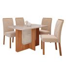 Conjunto de Mesa de Jantar Tampo de Vidro Off White Louise 1,30 Com e 4 Cadeiras Fernanda Cinamomo/Madeira/Nude
