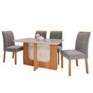 Conjunto de Mesa de Jantar Tampo de Vidro Off White Louise 1,30 Com e 4 Cadeiras Juliana Cinamomo/Madeira/Joli