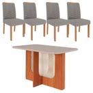 Conjunto de Mesa de Jantar Tampo de Vidro Off White Louise 1,30 e 4 Cadeiras Clarice Cinamomo/Madeira/Linho Grafite
