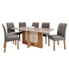 Conjunto de Mesa de Jantar Tampo de Vidro Off White Louise 1,80 Com e 6 Cadeiras Juliana Cinamomo/Madeira/Joli
