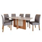 Conjunto de Mesa de Jantar Tampo de Vidro Off White Louise 1,80 Com e 6 Cadeiras Juliana Cinamomo/Madeira/Linho Grafite
