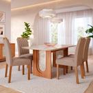 Conjunto de Mesa de Jantar Tampo de Vidro Off White Valentina 1,30 e 4 Cadeiras Paola Cinamomo/Madeira/Linho Bege