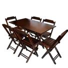 Conjunto de Mesa Dobrável 120x70 em Madeira com 6 Cadeiras Dobráveis Imbuia