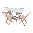 Conjunto de Mesa Dobrável 120x70 em Madeira Padrão com 4 Cadeiras sem Pintura/crua
