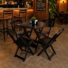 Conjunto de Mesa Dobrável 70x70 em Madeira Maciça com 4 Cadeiras - Tabaco Conjunto de Mesa Dobrável 70x70 em Madeira Maciça com 4 Cadeiras - Tabaco