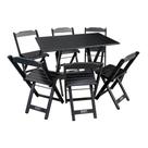 Conjunto de Mesa Dobrável de Madeira Madeira 70x110cm com 6 Cadeiras Preta