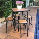 Conjunto De Mesa E 4 Bancos P/ Varanda Pequena Madeira E Aço
