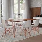 Conjunto De Mesa Eames Clips De Ferro Cobre Tampo Branco 135x75 6 Cadeiras Cobre Assento Branco