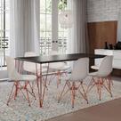 Conjunto De Mesa Eames Clips De Ferro Cobre Tampo Preto 135x75 6 Cadeiras Cobre Assento Branca